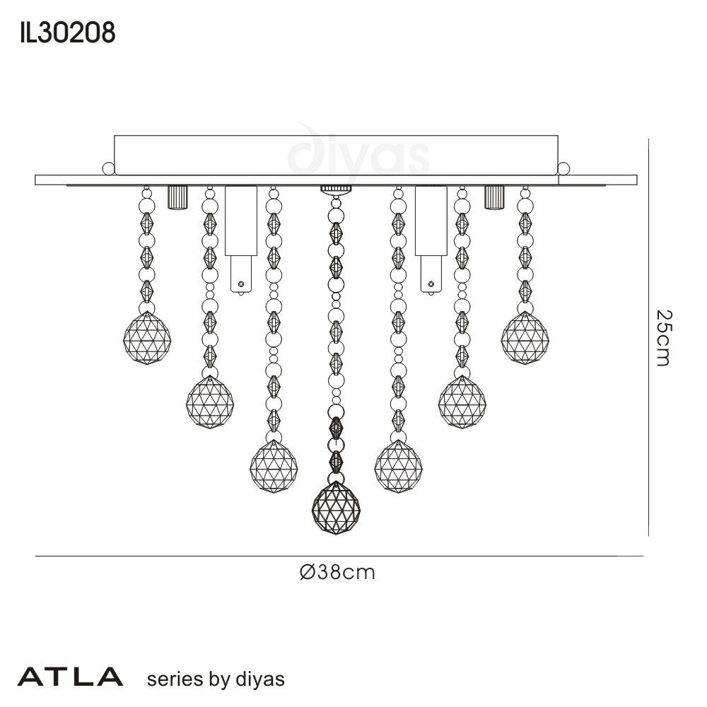 IL30208 Atla 4 Light Flush Ceiling Fitting in French Gold/Crystal by Diyas
