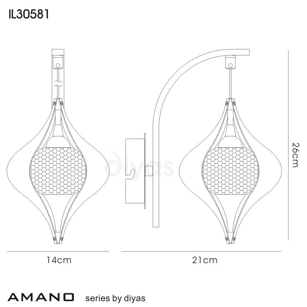 Diyas IL30581 Amano Switched 1 Light Polished Chrome Crystal Wall Lamp
