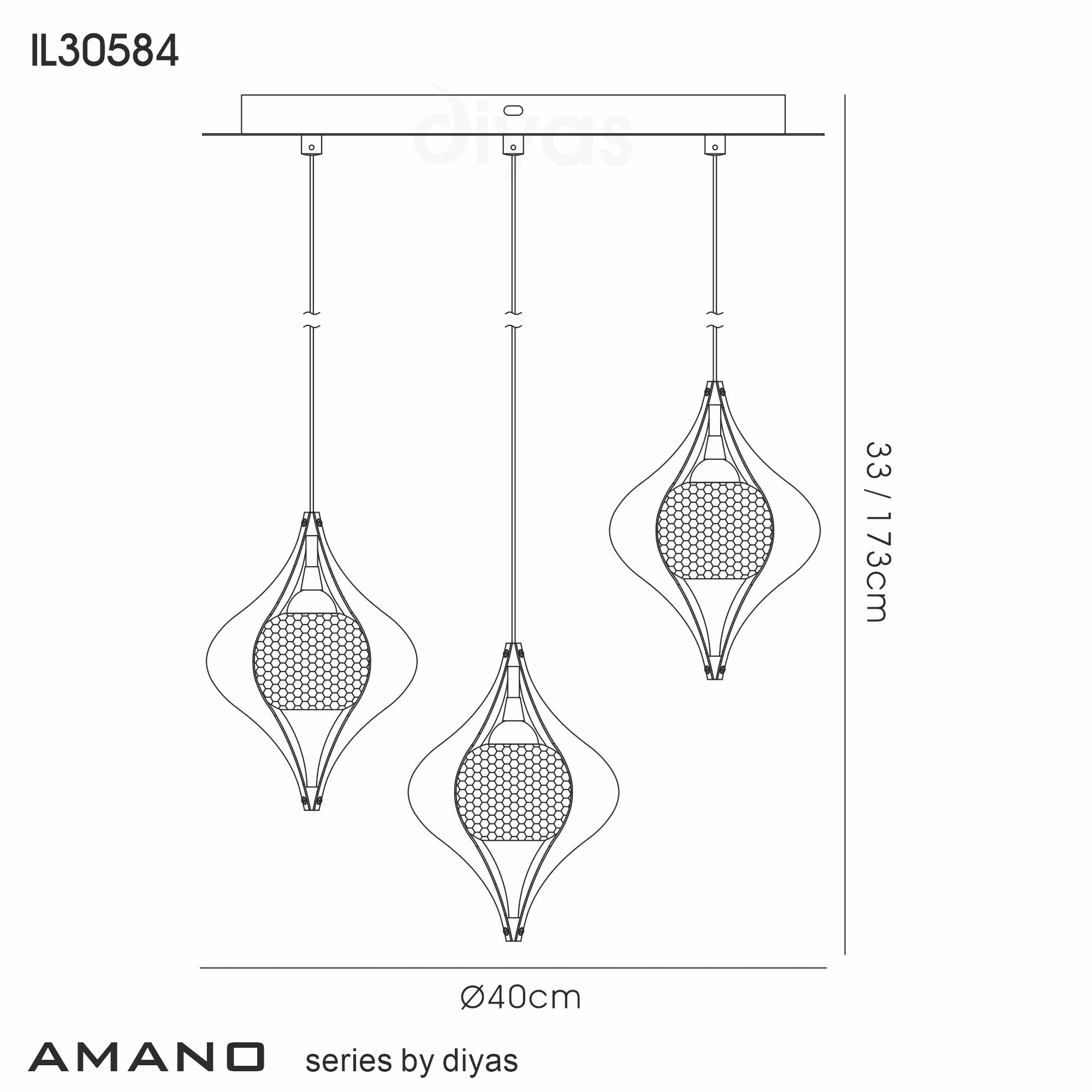 Amano Pendant Round 3 Light Polished Chrome Crystal Diyas IL30584