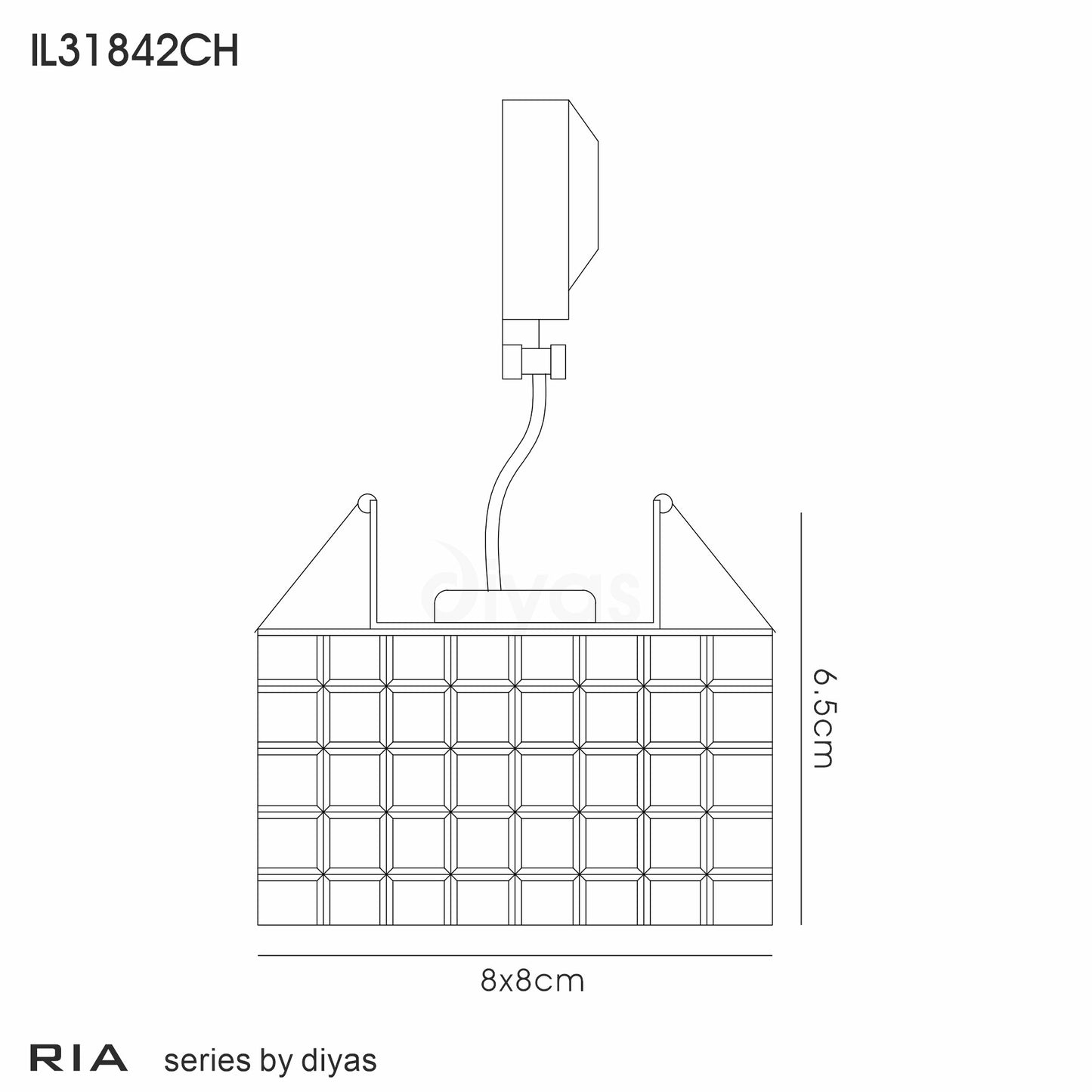 Polished Chrome/Crystal Ria G9 Cube Pattern Square Downlight with One Light and a 55mm Cut Out
