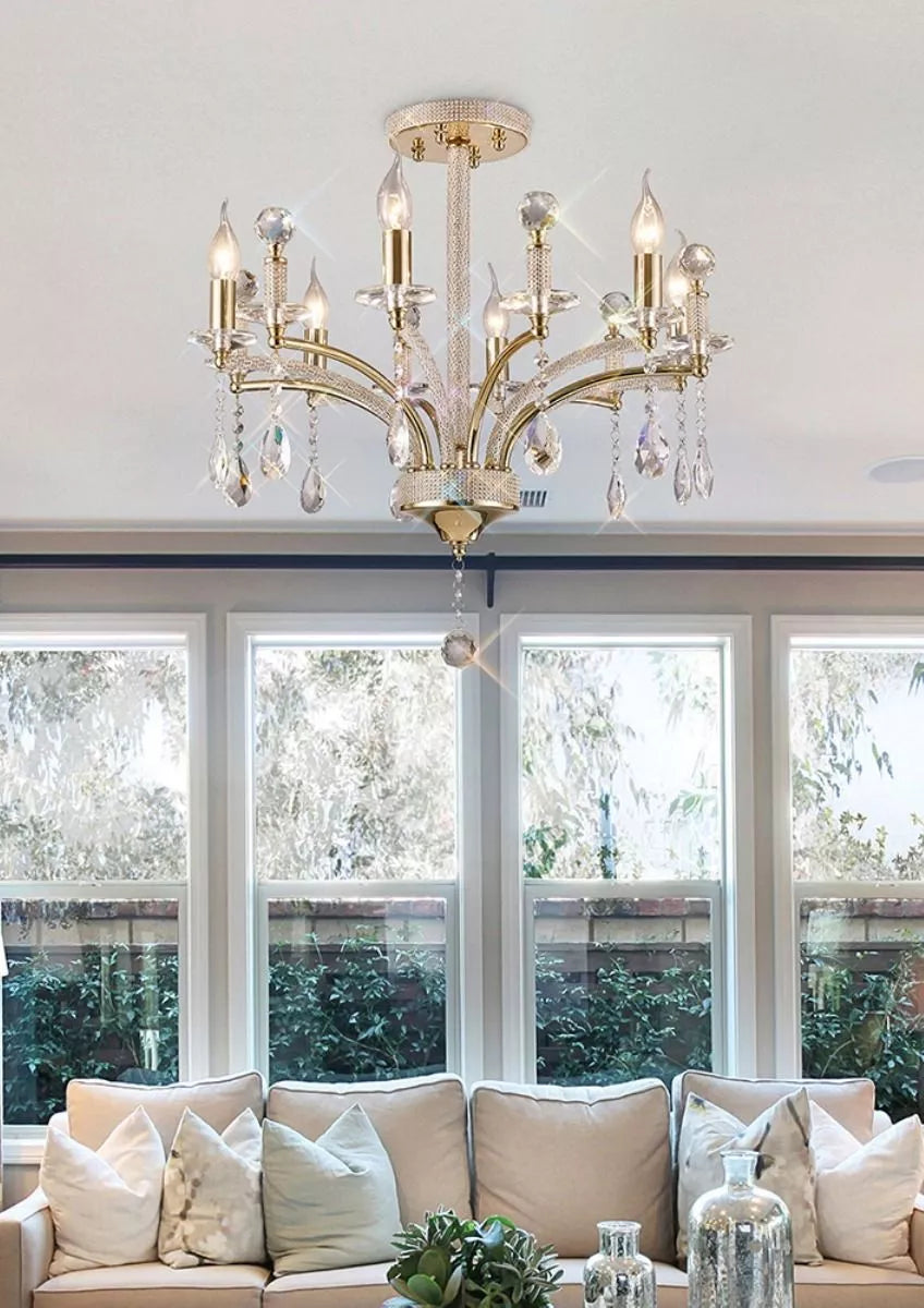 IL32366 Fiore Crystal 6 Light Semi Flush Ceiling Fitting in French Gold Frame by Diyas