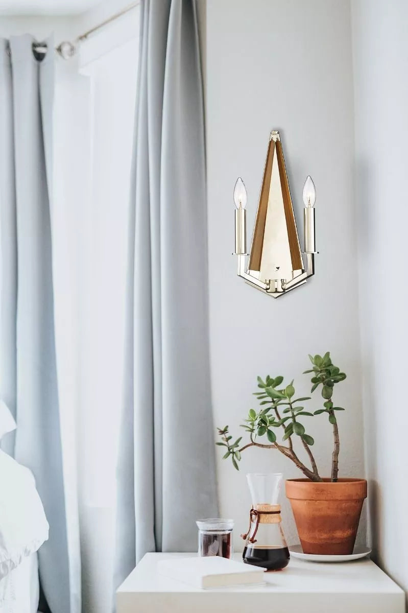 Hilton Wall Lamp 2 Light E14 Polished Nickel Taupe Wood Diyas IL31680