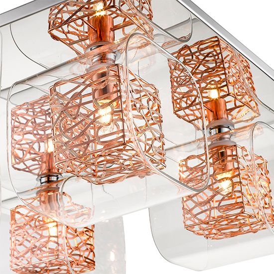 LX-Holland 4 Clear Glass Shade Bulbs Flush Ceiling Light In Copper LXHOLL042CP4FLUS