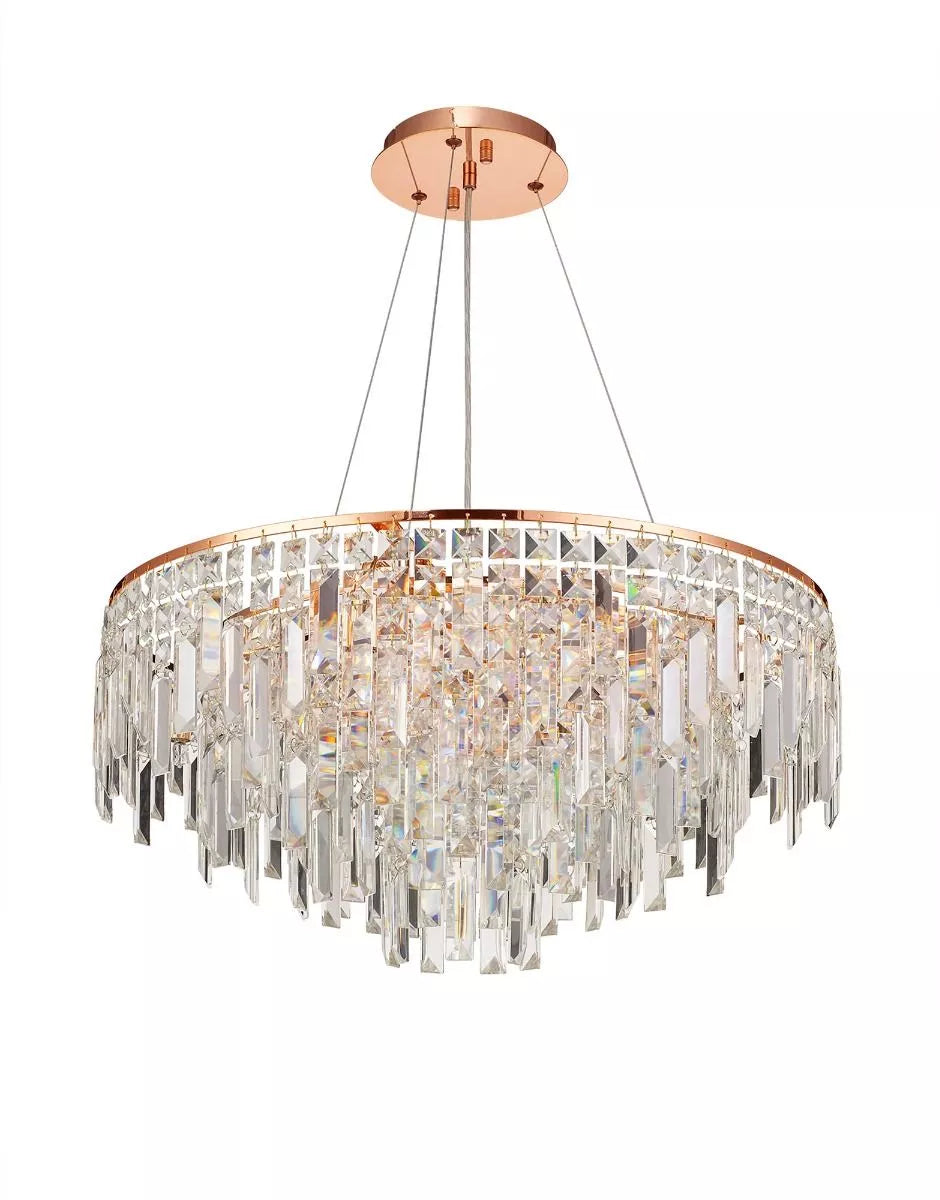 Diyas IL31816 Maddison Pendant Round 8 Light G9 Rose Gold/Crystal