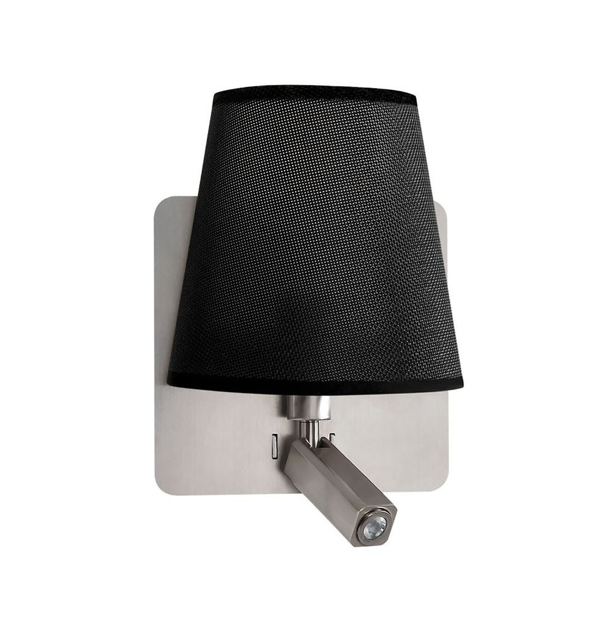 M5231 Mantra Bahia Wall Lamp Large Back Plate 1 Light E27 Reading Light 3W LED Black Shade Satin Nickel 4000K 200lm