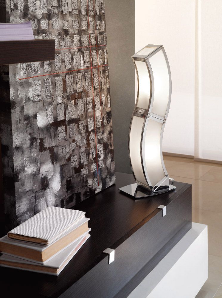 M0396 Mantra Duna E27 Table Lamp 2 Light E27 Polished Chrome White Acrylic