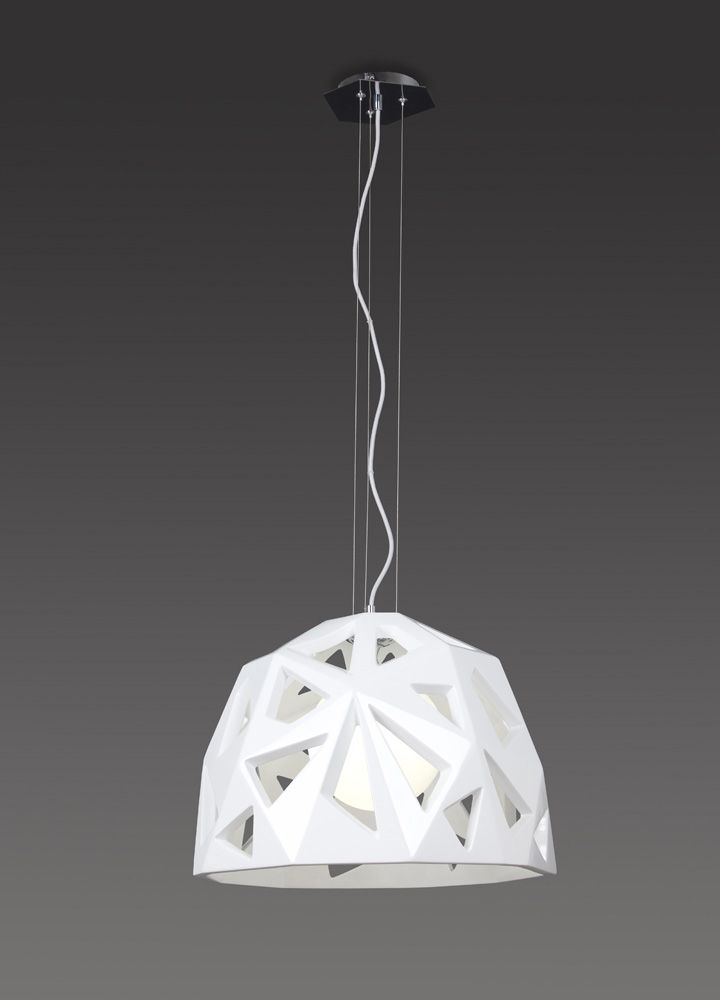 M3730 Mantra Facette Pendant 1 Light E27 Gloss White Polished Chrome