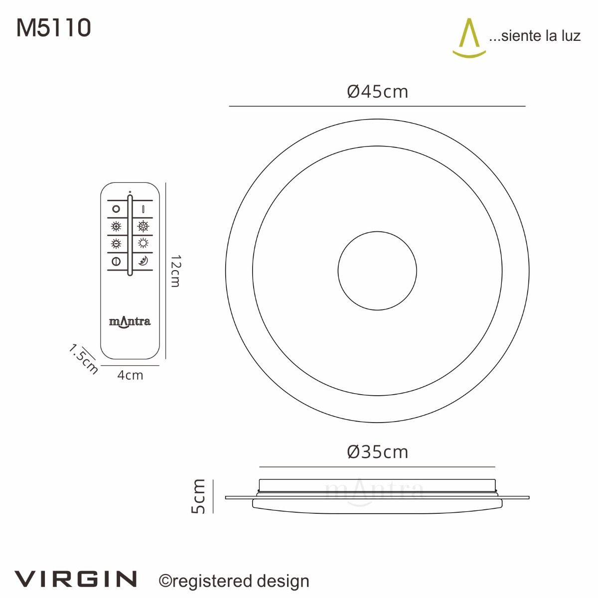 M5110 Mantra Virgin Flush 45cm Round 18W LED Tuneable 2700-6500K 1680lm Remote Silver Frosted Acrylic Polished Chrome