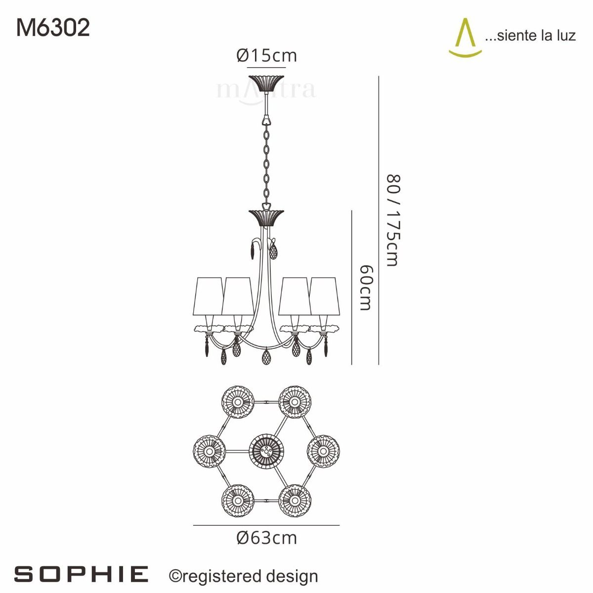 M6302 Mantra Sophie Medium 6 Light Silver Chandelier