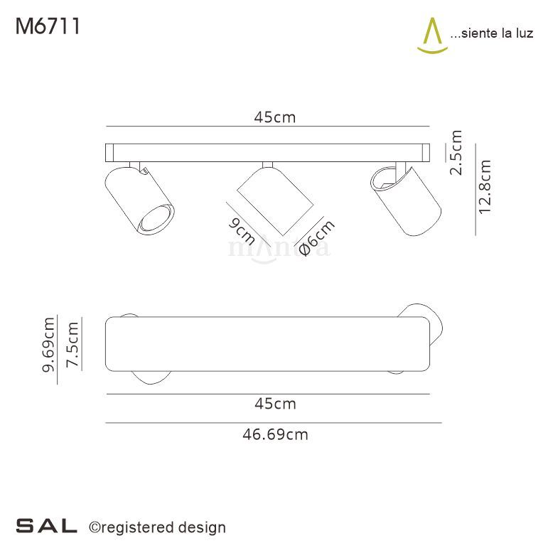 M6711 Mantra Sal Linear Bar 3 Light Spotlight GU10 Matt Black