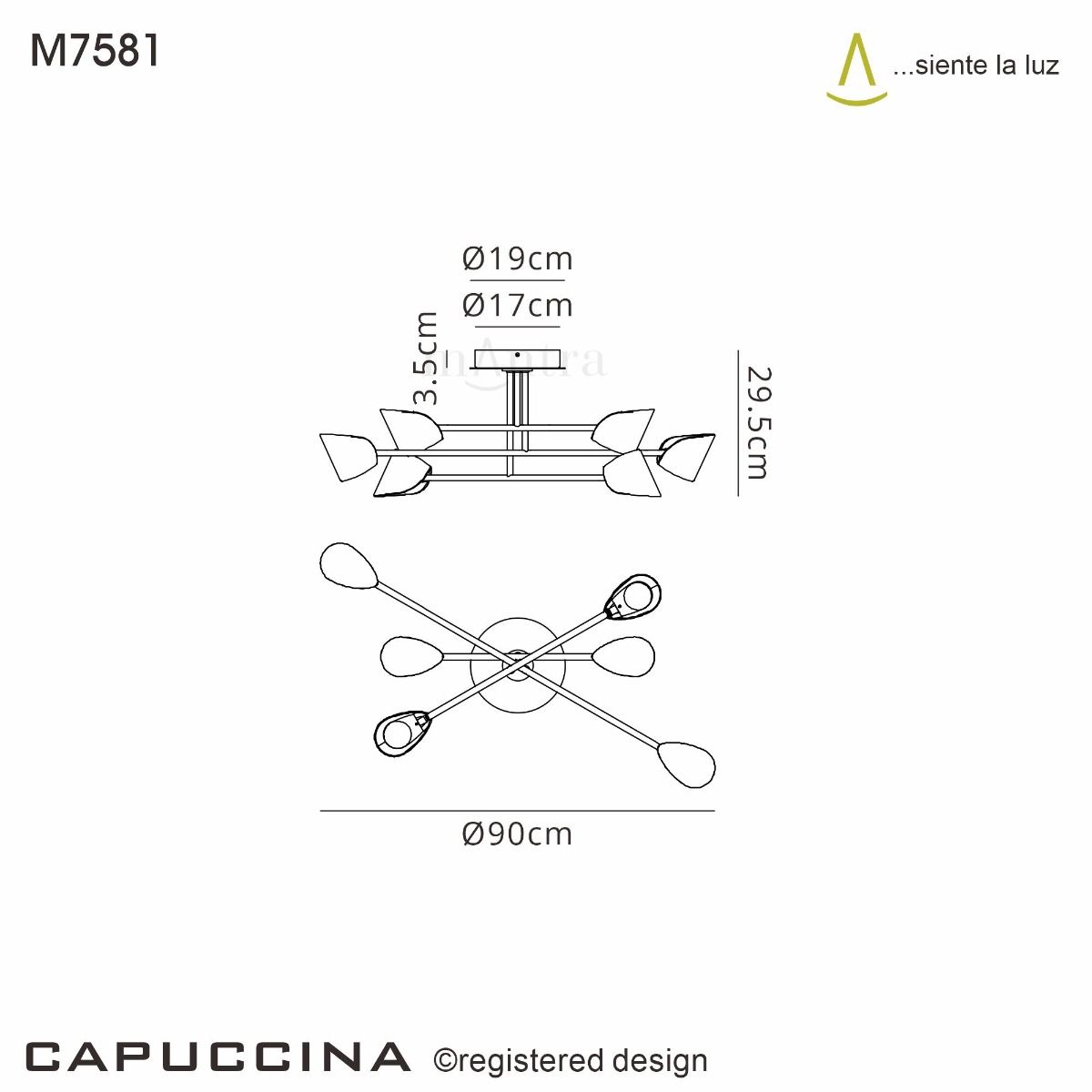 MAN/M7581 Mantra Capuccina 6 Light Semi Flush Fitting Black