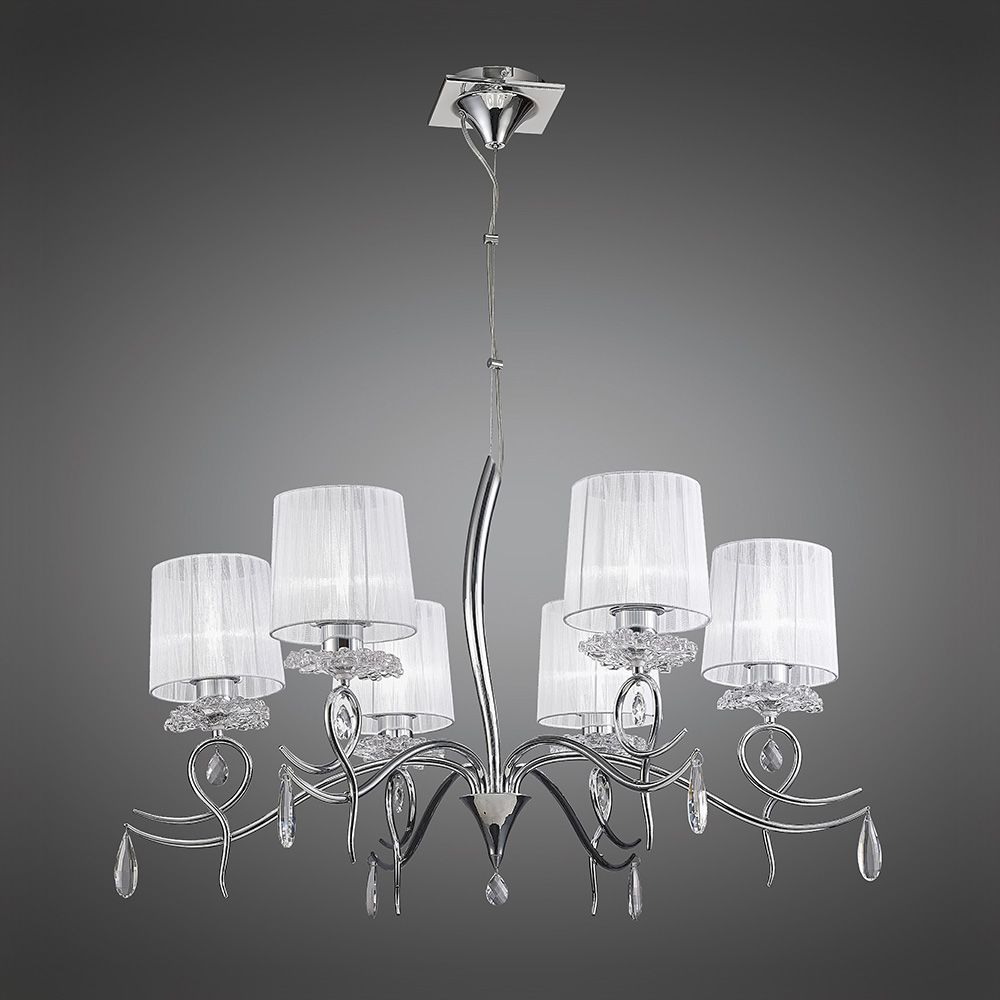 M5270 Mantra Louise 6 Light E27 White Shade Polished Chrome Clear Crystal Pendant
