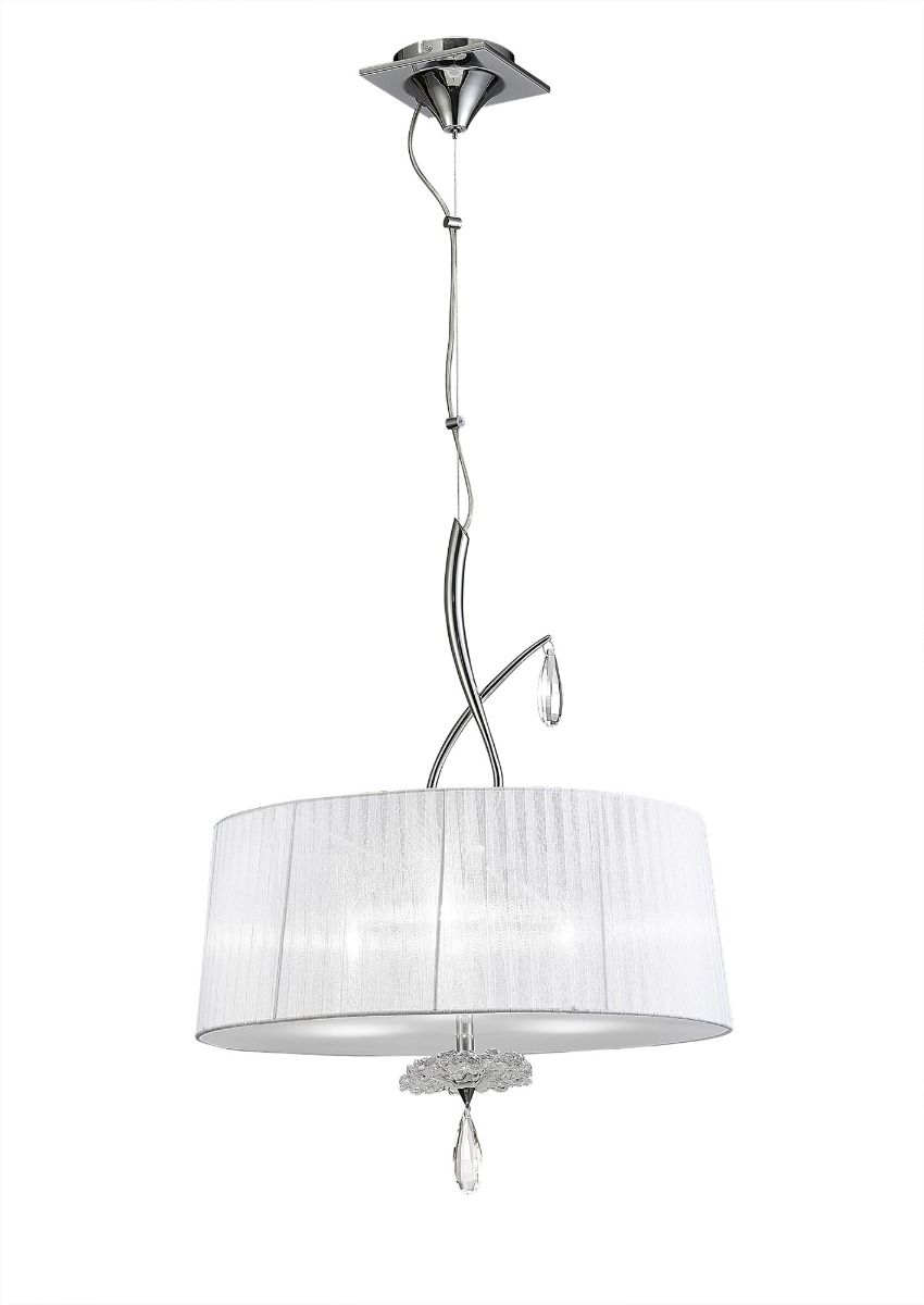 M5274 Mantra Louise 3 Light E27 White Shade Polished Chrome Clear Crystal Pendant