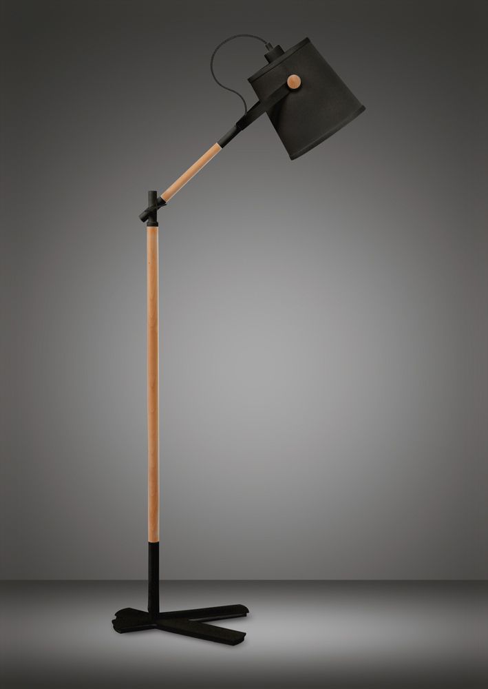 M4921 Mantra Nordica Floor Lamp Black Shade 1 Light E27 Matt Black Beech Black Shade
