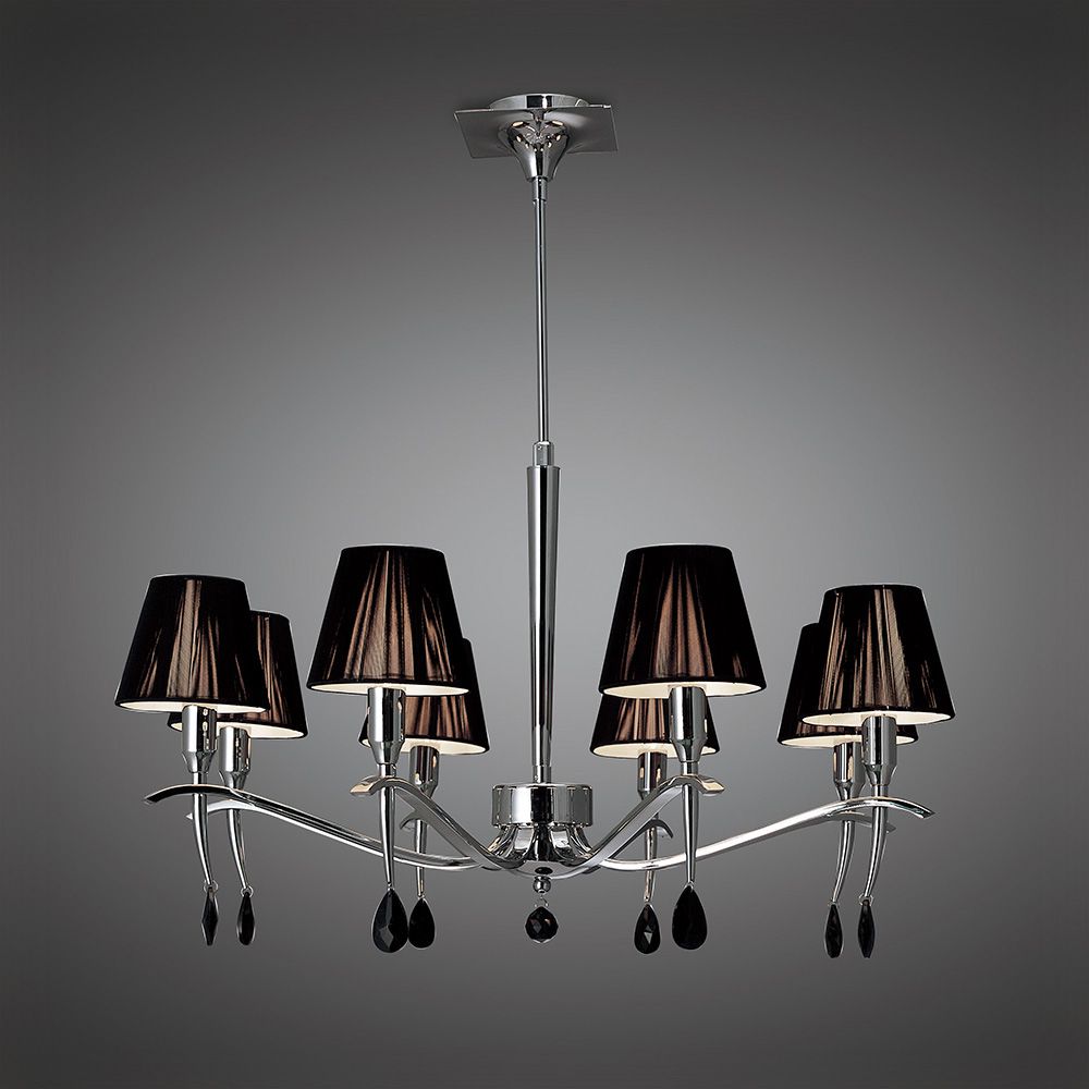 Mantra M0341 Siena Pendant Round 8 Light Polished Chrome Black Shades Black Crystal