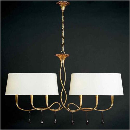 M0531 Mantra Paola Pendant 2 Arm 6 Light E14 Silver Painted Black Shades Black Glass Droplets
