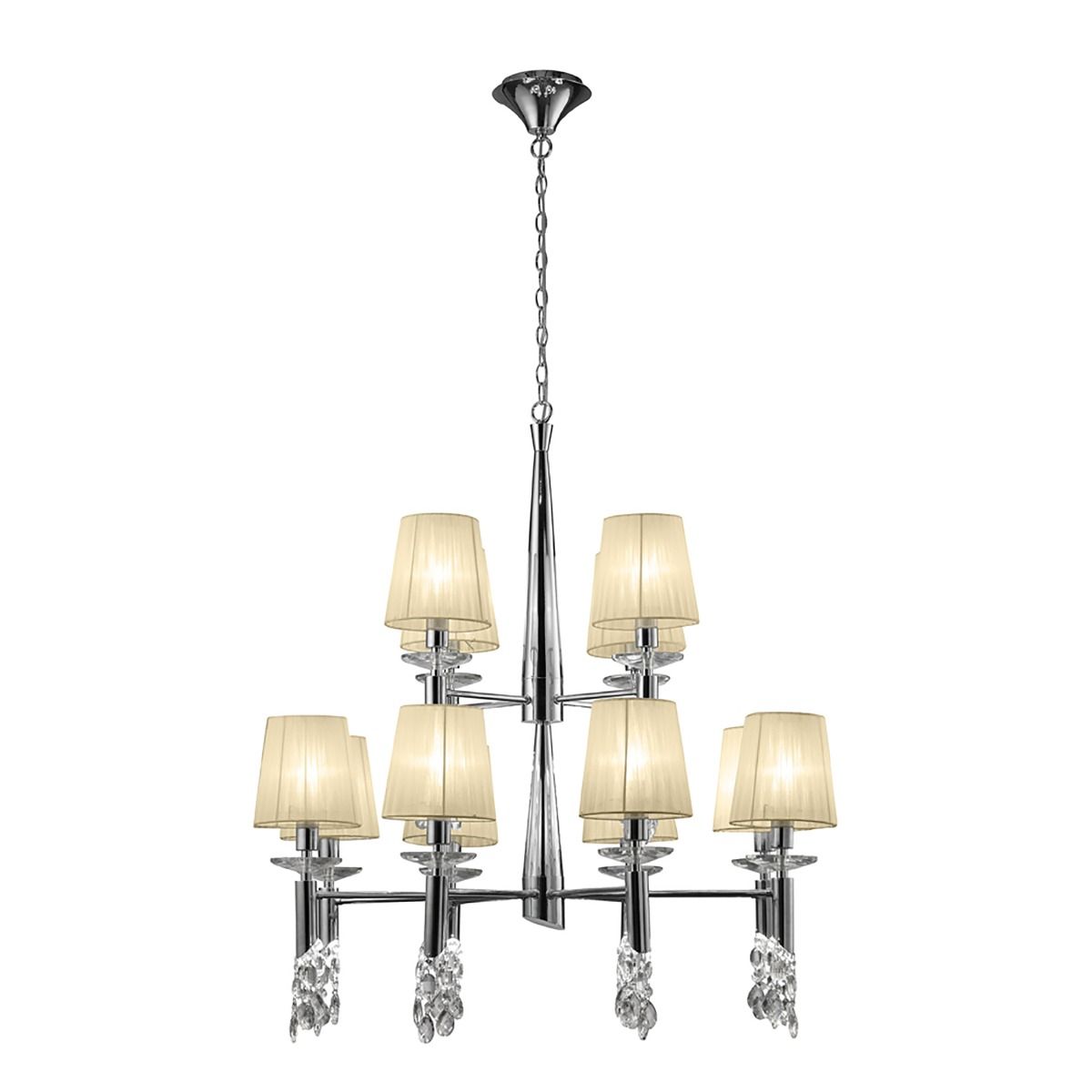M3850/CS Mantra Tiffany Pendant 2 Tier 24 Light Polished Chrome Cream Shades