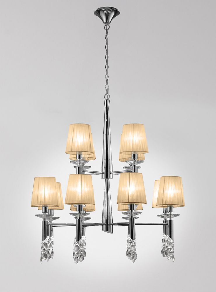 M3850 Mantra Tiffany Pendant 2 Tier 24 Light Polished Chrome Soft Bronze Shades Clear Crystal