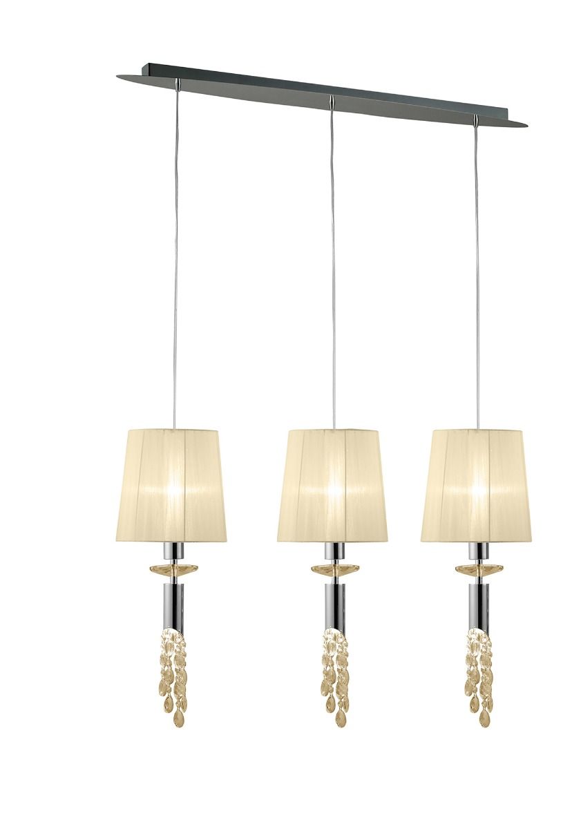 M3855 Mantra Tiffany Bar Pendant Fitting 6 Light Polished Chrome Cream Shades Clear Crystal