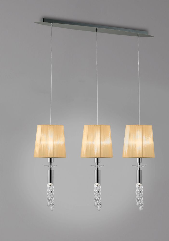 M3855 Mantra Tiffany Bar Pendant Fitting 6 Light Polished Chrome Soft Bronze Shades Clear Crystal
