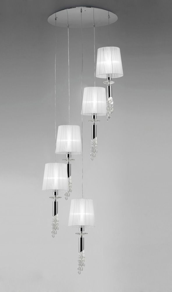 M3857 Mantra Tiffany Pendant Fitting 10 Light Spiral Polished Chrome White Shades Clear Crystal