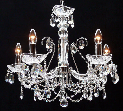 P-1524/5 Concerto 5 Light Multi Arm Light with Pear Shaped Crystal in Polished Chrome