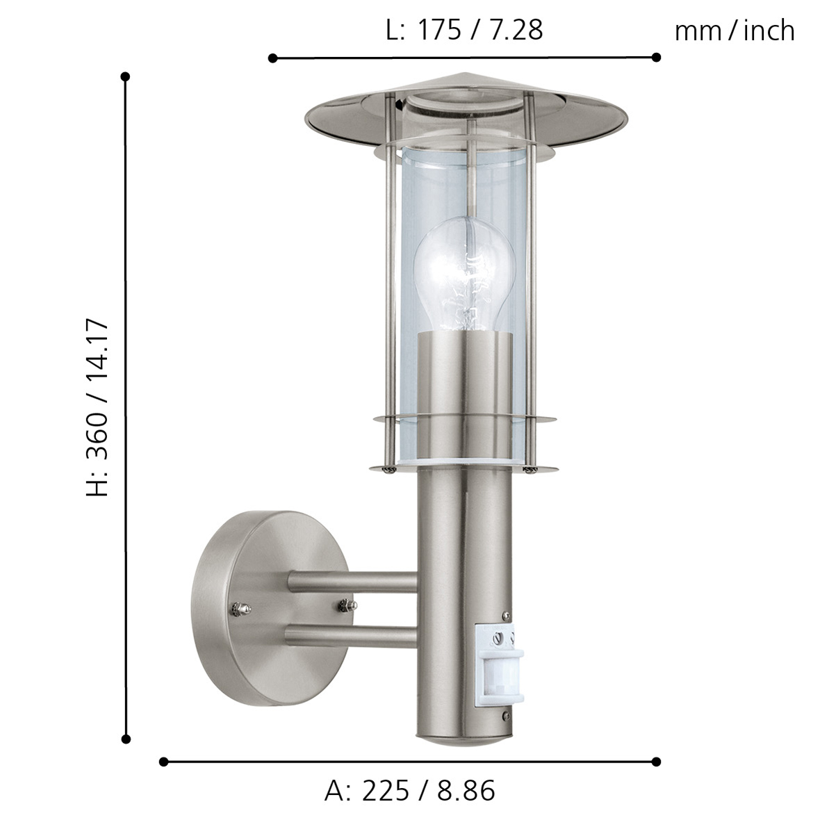 30185  LISIO stainless steel wall lamp stainless steel / clear glass