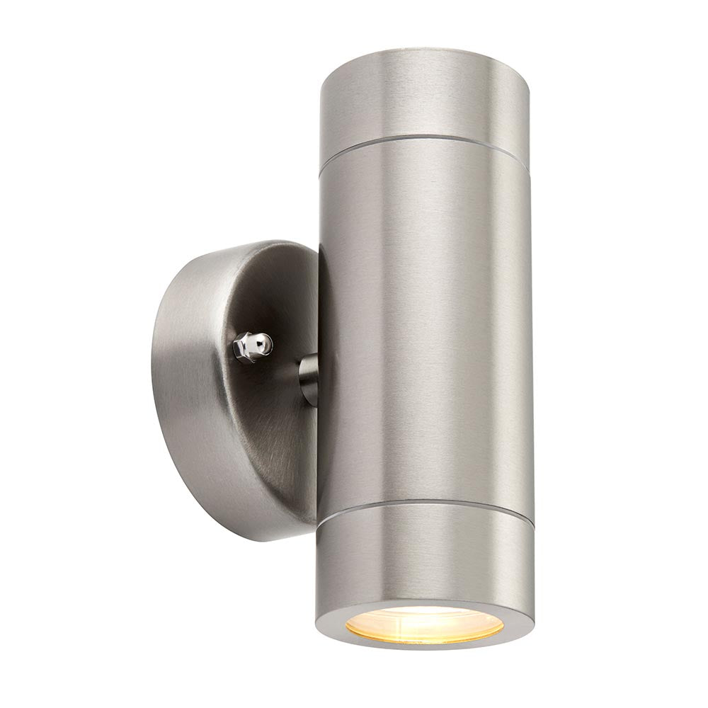 Palin Stainless Steel IP44 2x35W GU10 Dimmable Wall Light by Saxby 13802