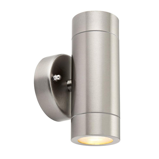 Palin Stainless Steel IP44 2x35W GU10 Dimmable Wall Light by Saxby 13802