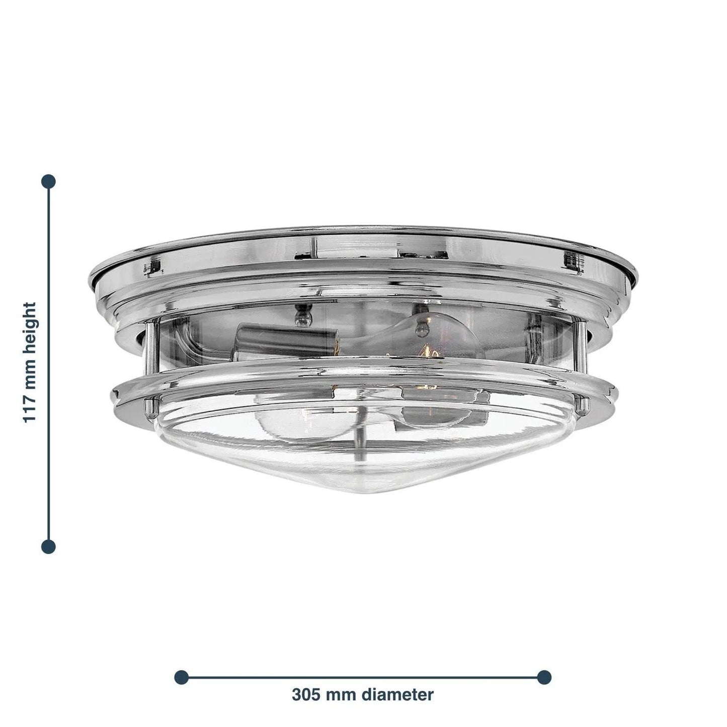 Quintessentiale QN-HADRIAN-FS-CM-CLEAR Hadrian 2 Light Flush Ceiling Fitting Chrome with Clear Glass IP44