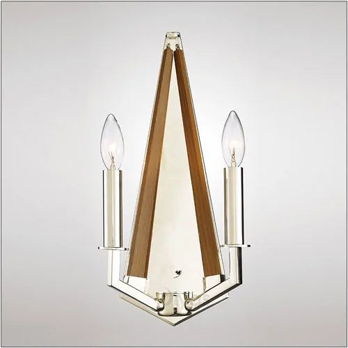 Hilton Wall Lamp 2 Light E14 Polished Nickel Taupe Wood Diyas IL31680