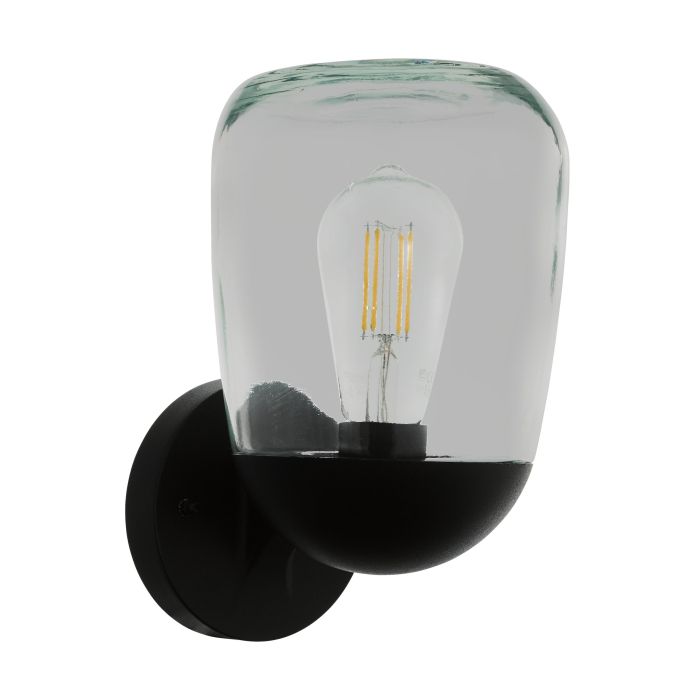 98701  DONATORI wall lamp, aluminum, black plastic, and transparent glass