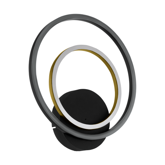 390088  LANACERA wall lamp, white plastic, black aluminum, and gold.