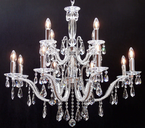 603/8+4 Mozart Polished Chrome 12 Light Pear Shaped Crystal Multi Arm Light