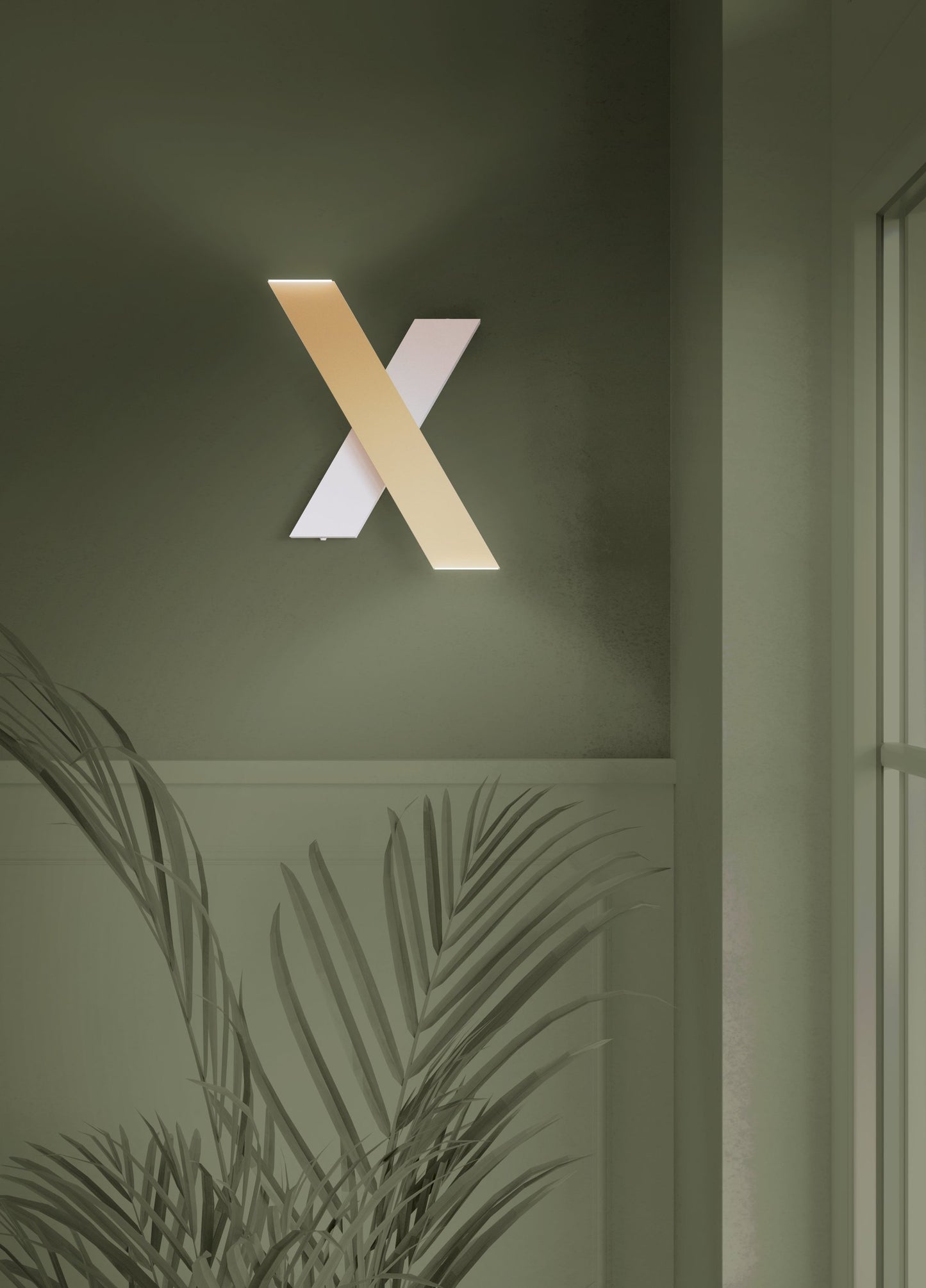 390228  BREZZARA wall lamp in steel, gold, white, and white plastic