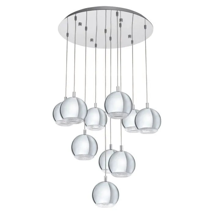 Chrome 10 light ceiling cluster pendant Eglo Conessa 95914 LED