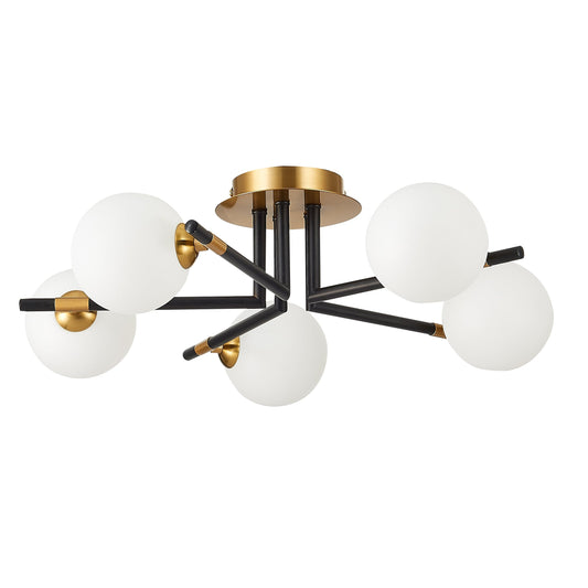LX-Batley 5 Bulbs Matt Black Antique Brass Flush Ceiling Light LXBATL050MB5FLUS