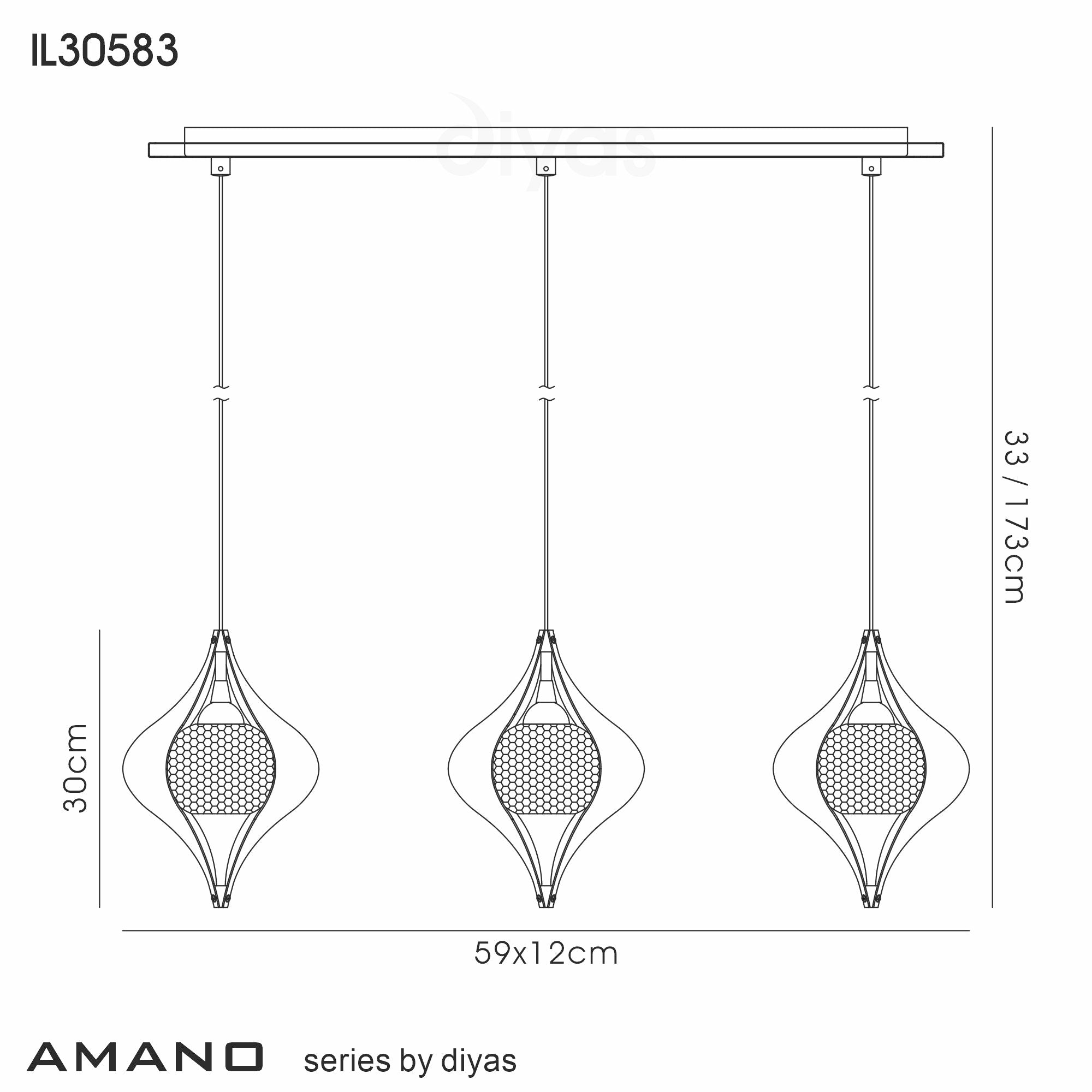 Amano Pendant Line 3 Light Polished Chrome Crystal Diyas IL30583