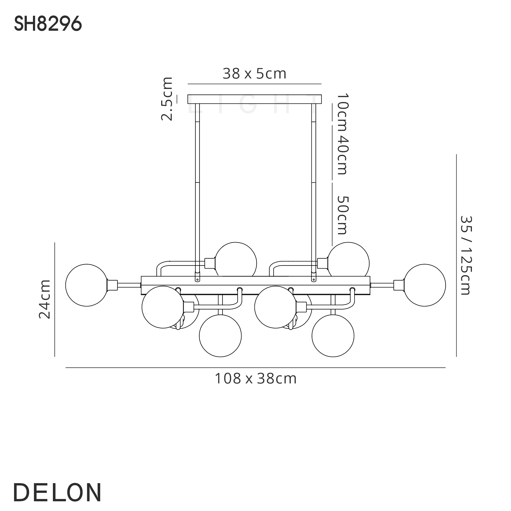 Lexis Lighting LX8296 Delon Fixed Pendant Ceiling, 10 Light G9, Matt Black/Antique Brass/Cognac Glass