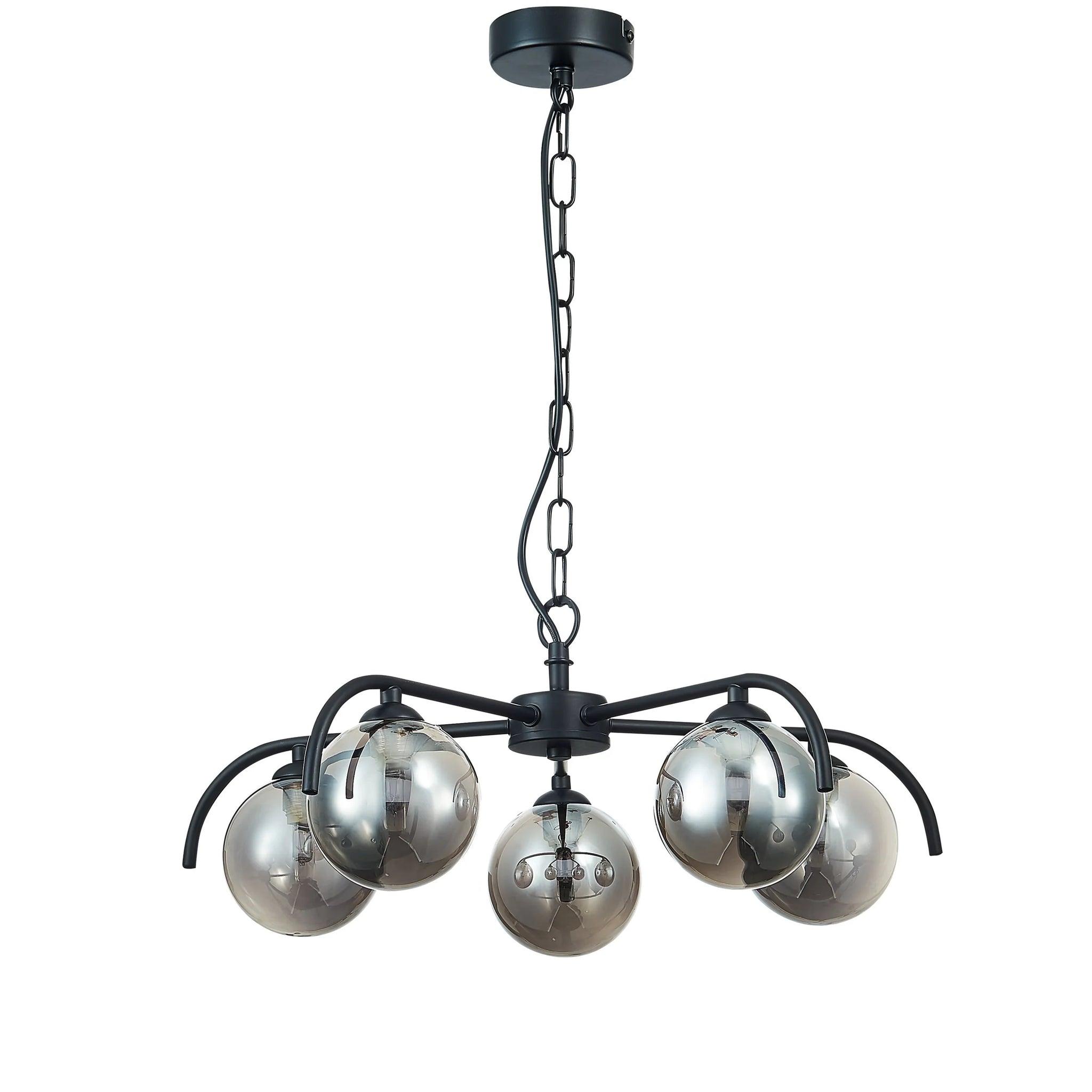 Otley 5 Black Flush Ceiling Light with Smoked Glass Globe Bulbs LX-OTLE051BL5FLUS.SR