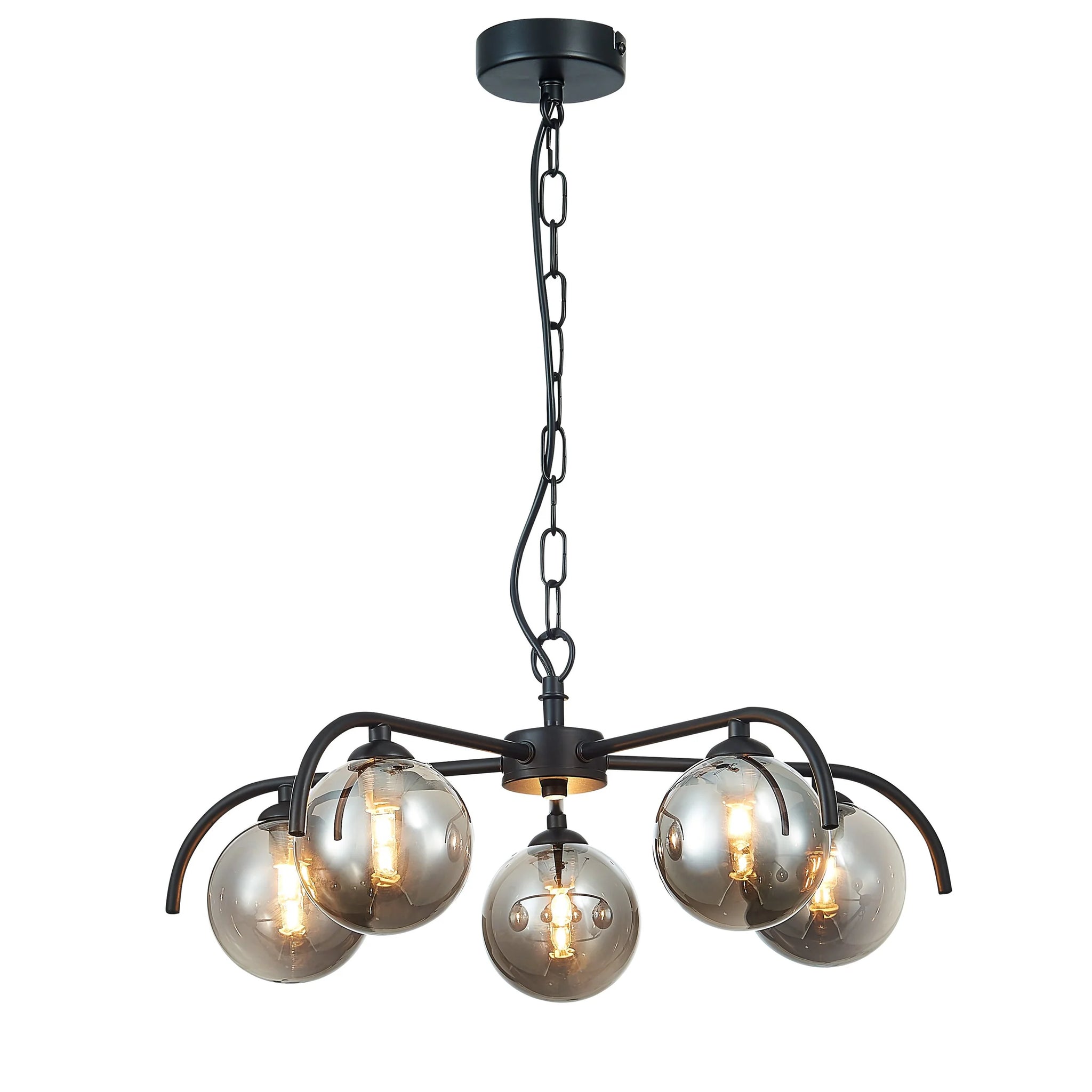 Otley 5 Black Flush Ceiling Light with Smoked Glass Globe Bulbs LX-OTLE051BL5FLUS.SR