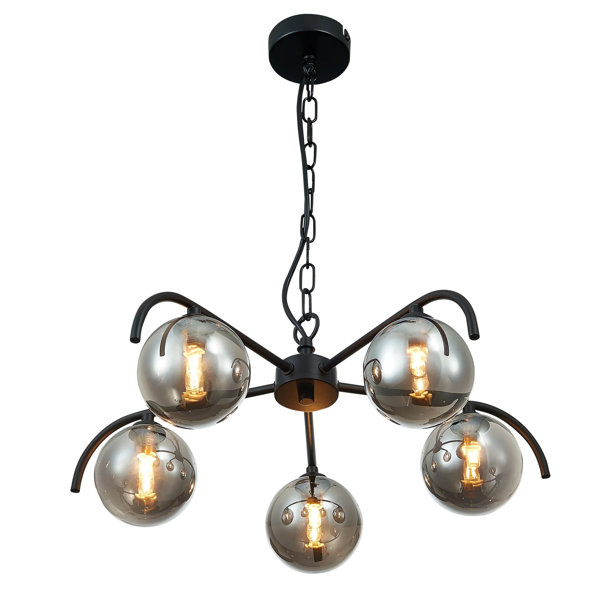 Otley 5 Black Flush Ceiling Light with Smoked Glass Globe Bulbs LX-OTLE051BL5FLUS.SR
