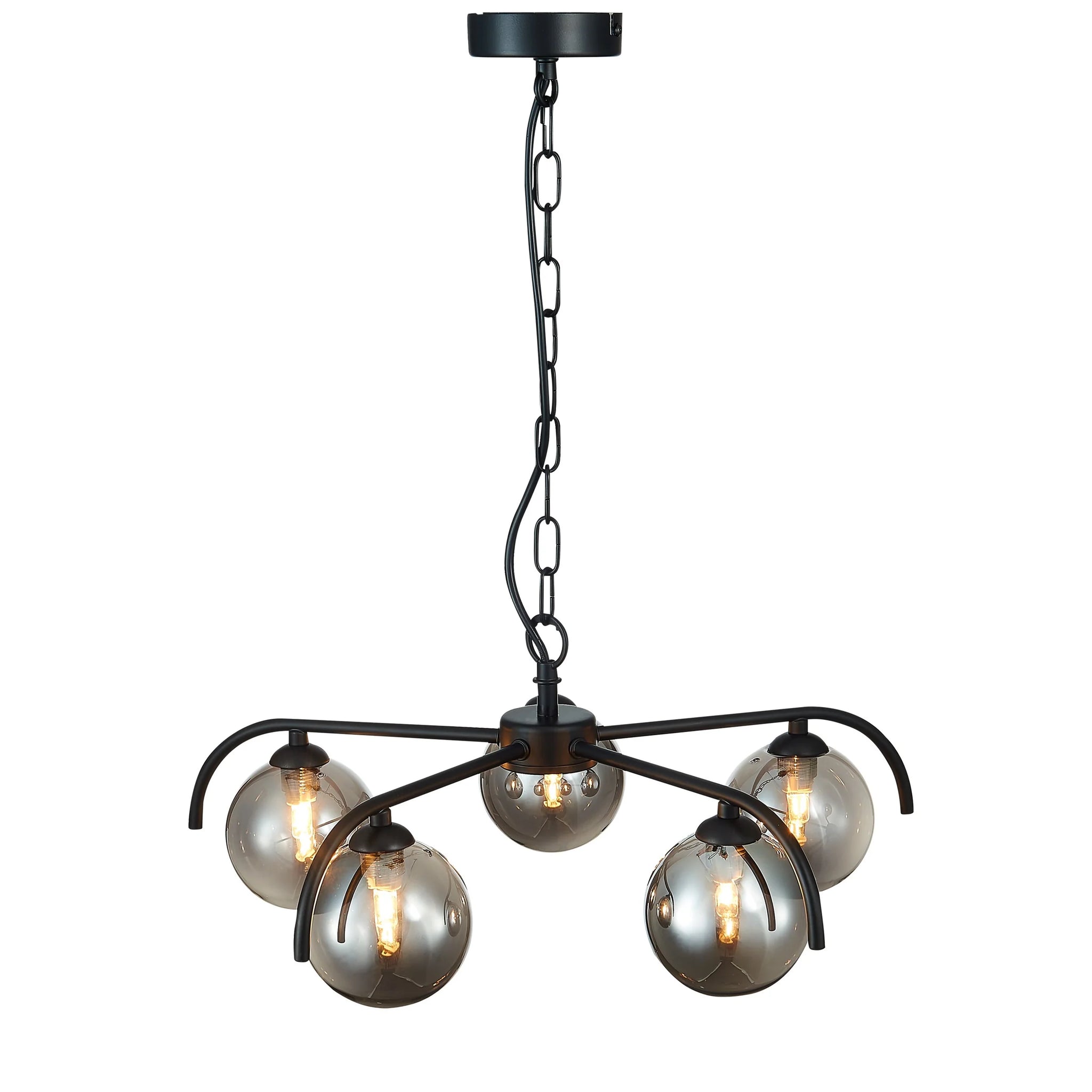 Otley 5 Black Flush Ceiling Light with Smoked Glass Globe Bulbs LX-OTLE051BL5FLUS.SR