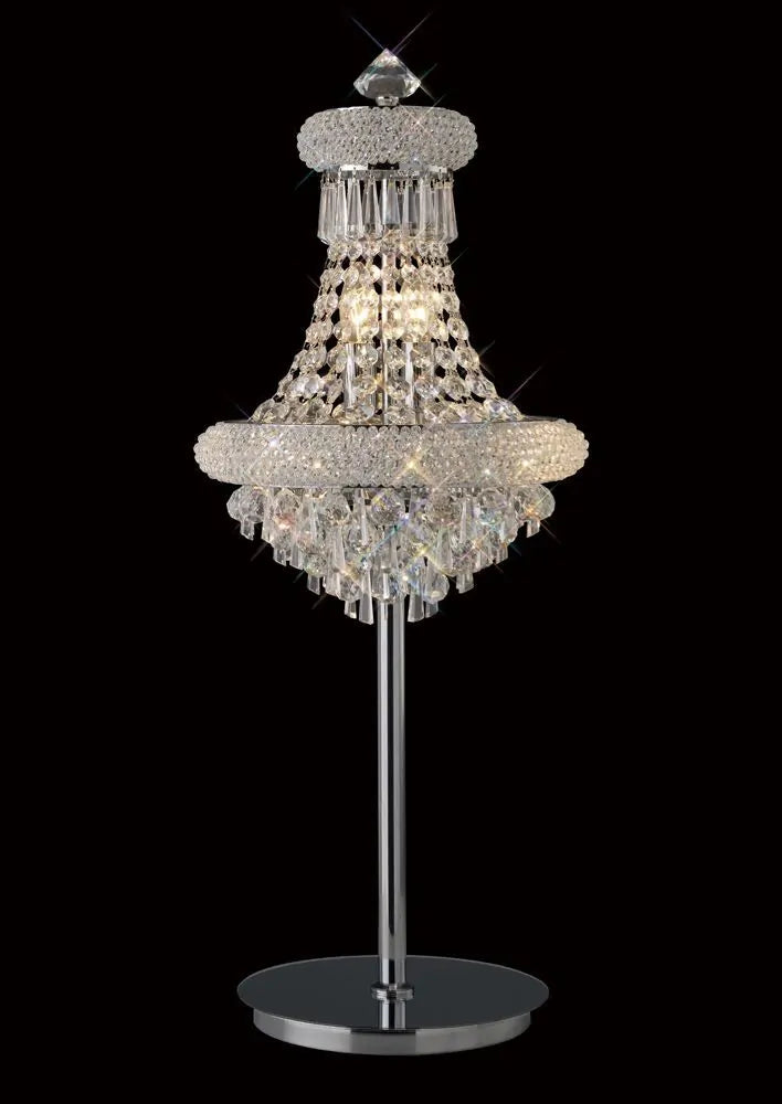 Five-light polished chrome/crystal table lamp by Diyas, model number IL31443.