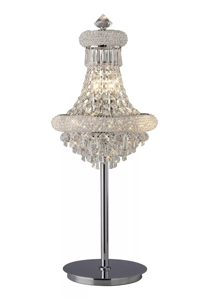 Five-light polished chrome/crystal table lamp by Diyas, model number IL31443.