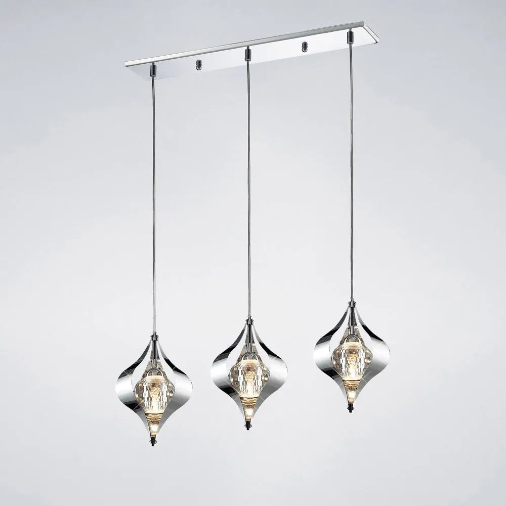 Amano Pendant Line 3 Light Polished Chrome Crystal Diyas IL30583
