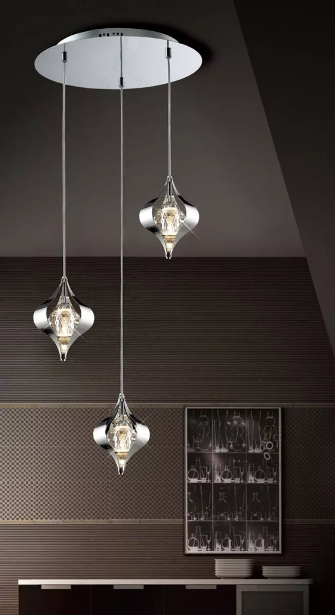 Amano Pendant Round 3 Light Polished Chrome Crystal Diyas IL30584