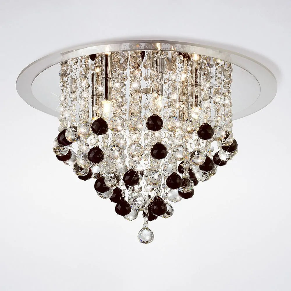 Diyas IL30009BL Atla Ceiling 6 Light Polished Chrome/Acrylic Trim/Crystal Includes 25 Extra Black Crystal Spheres