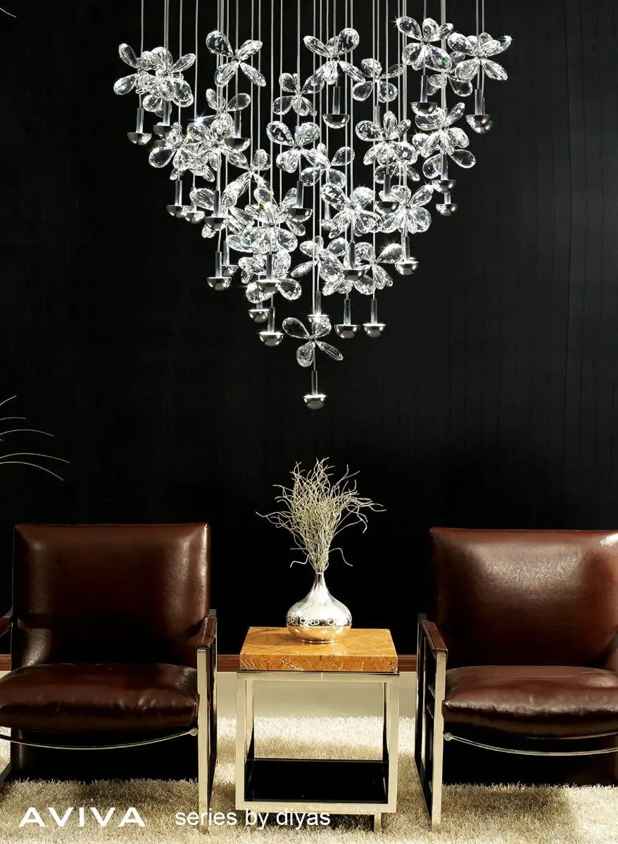 Aviva LED Crystal Pendant 28 Light 4000K Polished Chrome Frame Diyas IL31147