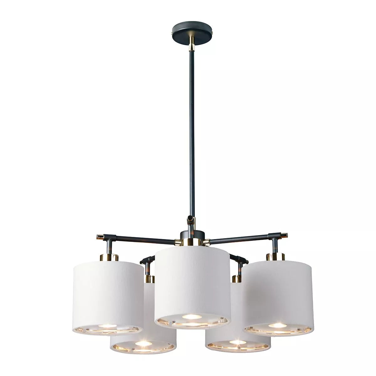 Elstead Balance 5 Light Chandelier, White Shades and Polished Nickel Accents KPN-BALANCE5